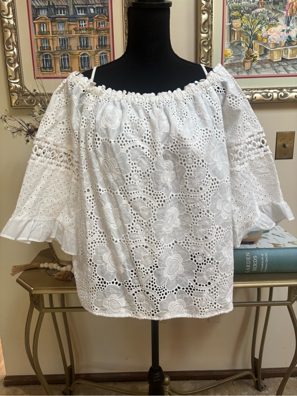 Lilly Pulitzer White Off-Shoulder Floral Eyelet Floral Blouse Size Large - NWT